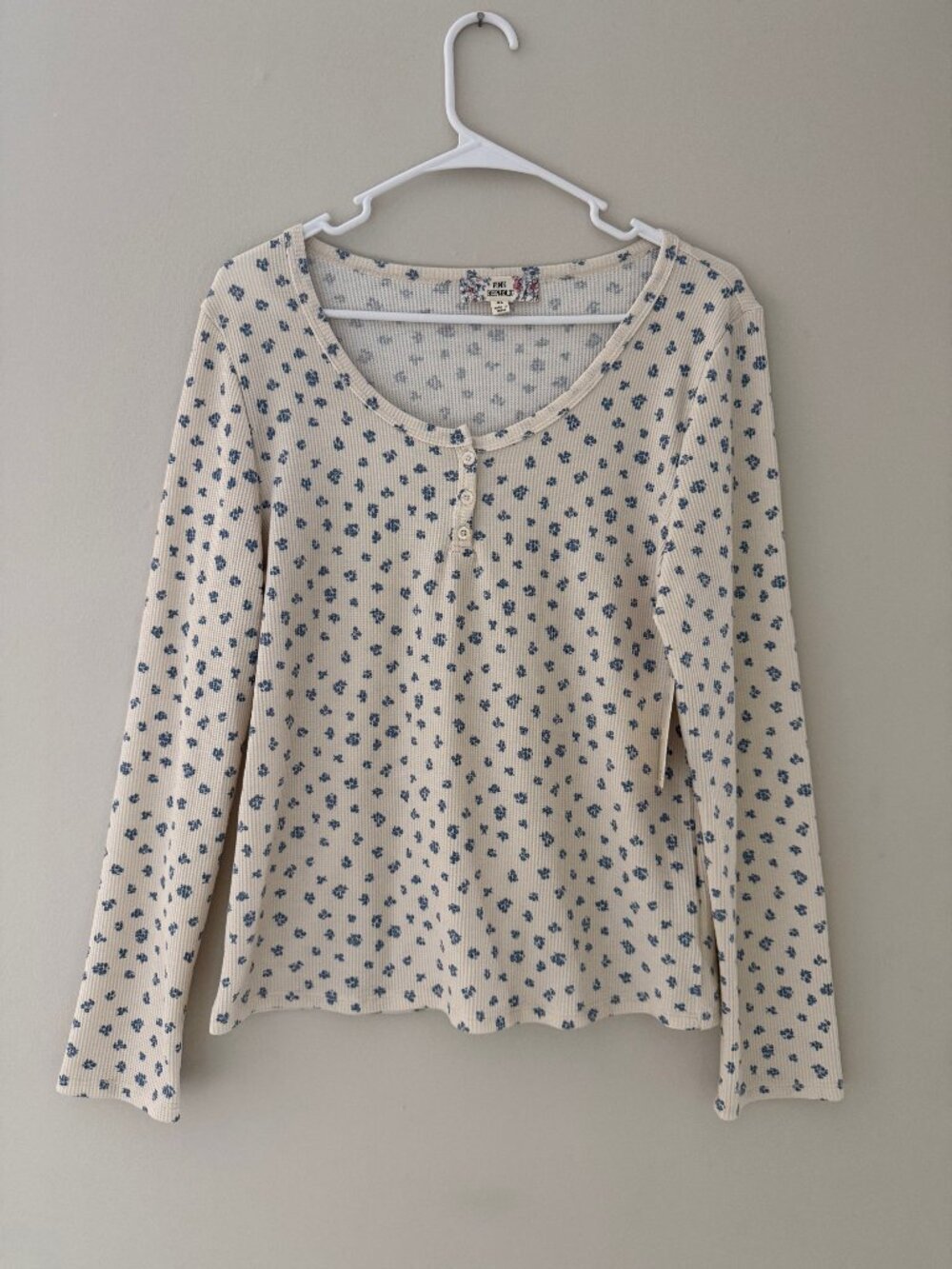 BRAND NEW PINK REPUBLIC WAFFLE WEAVE BLUE FLORAL FLOWERS & CREAM LS SHIRT -JR XL